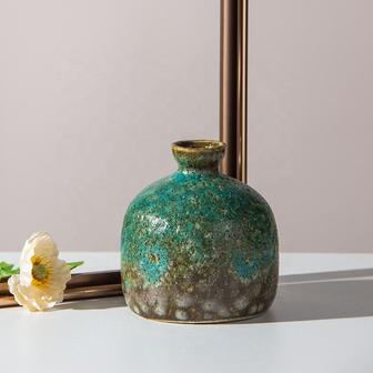 Nordic Matte Wabi Sabi Retro Antique Terracotta Chinese Vintage Simple Flower Clay Decorative Green Ceramic Vases | Rusticozy
