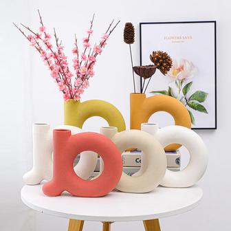 Nordic Modern Ceramic Donut Vase Dried Flower Arrangement Home Accessories Desktop Living Room Porcelain Pot | Rusticozy UK