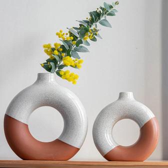 Nordic Modern Living Room Decoration Creative Flower Arrangement Home Decor Ceramic Donut Flower Vases | Rusticozy CA