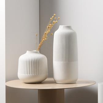 Nordic Modern Luxury Simple Stripe White Decorative Ceramic Vases Dried Flowers Home Living Room | Rusticozy