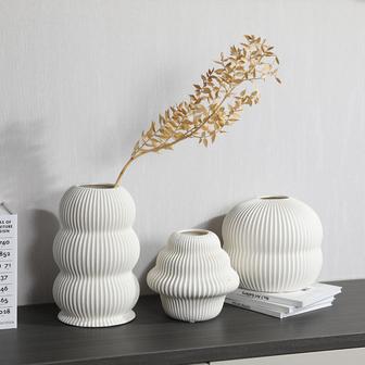 Nordic Simple White Striped Ceramic Living Room Table Floral Arrangement Ceramic Vase | Rusticozy