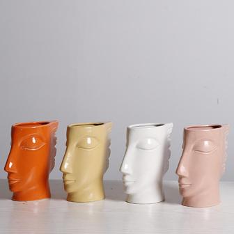 Nordic Style Desktop Ornaments Human Face Shape Art Porcelain Flower Pot White Unique Gift Ceramic Vase For Home Decor | Rusticozy AU