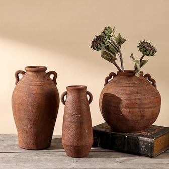 Nordic Wedding Home Living Room Decorative Clay Terracotta Vases Ceramic Flower Vase With Double Handles | Rusticozy