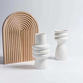 Nordic White Geometric Ceramic Flower Vase Decoration Home Office Living Room Plant Vase | Rusticozy
