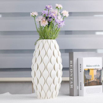 Nordic Simple 3D Printed Wave Pattern Vase White Ceramic Vase For Home Decoration | Rusticozy