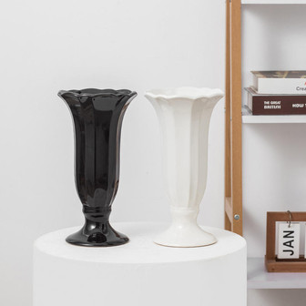 French Black White Lily Ceramic Vase Dining Table Home Decoration Simple Vase Decoration Craft Ornaments For Home Decoration | Rusticozy