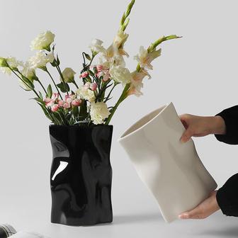 Pleated Paper Bag Vase Creative Home Decoration Large Ceramic Vase | Rusticozy CA