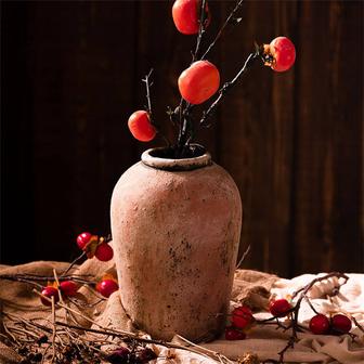 Retro Home Garden Decoration Vases Jar Round Red Old Pottery Terracotta Textured Tall Vase For Flowers | Rusticozy DE