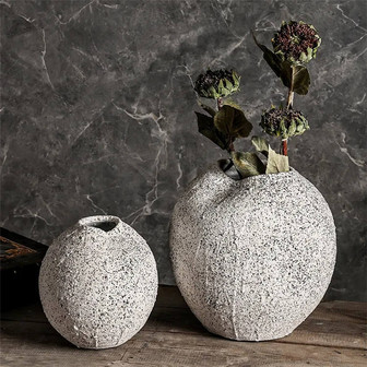 Rustic Rough Texture Interior Table Porcelain Flowers Vases Round Pottery Vintage Ceramic Vase For Decor | Rusticozy