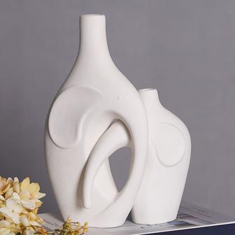 Set Of 2 Natural Elephant Dried Flowers Vases For Home Decor Nordic Modern Bouquet Ceramic Vases | Rusticozy DE