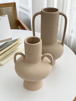 Stoneware Vase Round Handles Porcelain Brown Large Matte Jar Clay Vase | Rusticozy AU