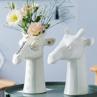 Table Morden Decoration Long Neck Flower Arrangement Dried Flower Art Animal Shape Ceramic Vase | Rusticozy