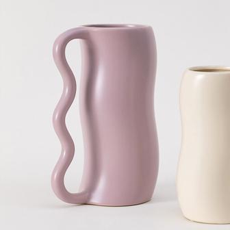 Unique Dried Flower Vase Wave Handle Ceramic Vase Glazed Ikebana Vase For Hotel Home Office Decoration | Rusticozy AU