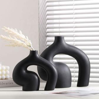 Unique Nordic Ceramic Flower Vase Hallway Decor Porcelain Black Vase Ceramic Vase For Home Decor | Rusticozy DE
