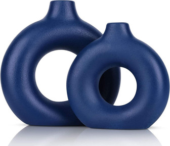 Set Of 2 Modern Colorful Round Donut Ceramic Vase Rustic Vintage Table Centerpieces | Rusticozy