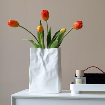 White Modern Home Decoration Dried Flower Flower Arrangement Tote Bag Ceramic Vase | Rusticozy DE