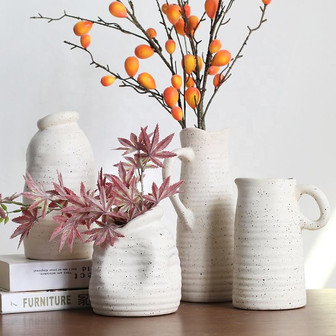 Ins Nordic Style Vintage Classic Jug Vases With Handle Ceramic Rustic Flower For Home Rustic Decor | Rusticozy