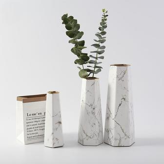 Vase For Home Decor Luxury Table Centerpieces Vase 10Inch White Gold Edge Marble Ceramic Vase | Rusticozy DE