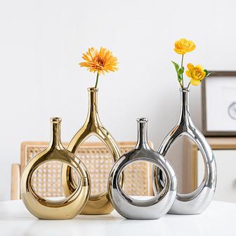 Nordic Modern Style Silver Golden Ceramic Furnishings Office Hotel Decorative Vases | Rusticozy AU