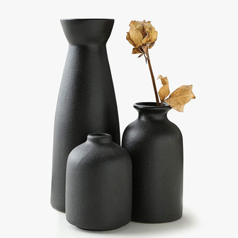 Japanese Ikebana Vase Flower Modern Matte Black Bud Ceramic Vases Set of 3 For Home Decor | Rusticozy UK