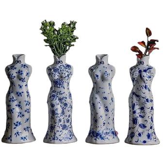 Cheongsam Shaped Vase Ceramic Porcelain Vases Set of 4 | Rusticozy