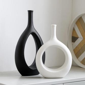 Black And White Chinese-Style Jade Ring Ceramic Vase Model Room Soft Decoration Home Furnishings | Rusticozy AU