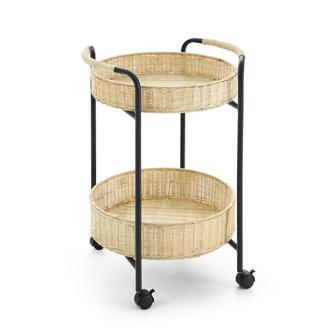 2 Tier Rattan Basket Shelves Storage Space Rattan Bar Carts Trolley For Restaurant Wedding Party | Rusticozy DE