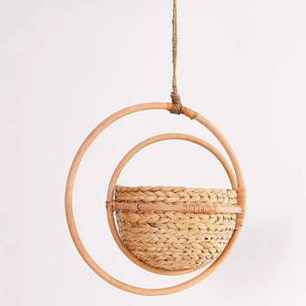 Water Hyacinth Hanging Planter Pot Celestial Hyacinth Hanging Planter With Rattan Frame | Rusticozy CA