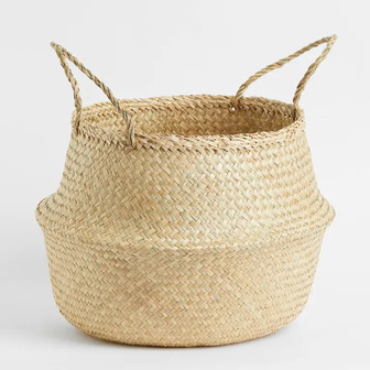 Seagrass Large Folding Wicker Basket Storage With Handle Handwoven Storage Seagrass Belly Basket For Home Organization | Rusticozy