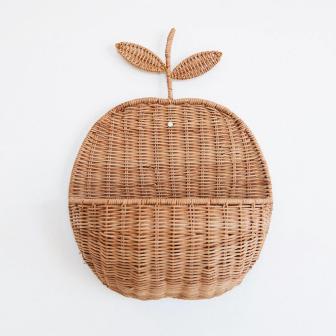 Apple Wall Basket Wicker Boho Wall Hanging Storage Basket Natural Woven Wall Mounted Decorative Basket For Kids Room Nursery | Rusticozy UK