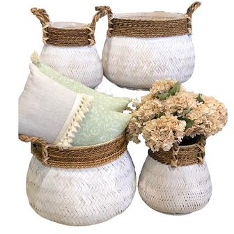 Set of 4 Bamboo With Banana Bark Basket Harvest Basket With Handle Suitable For Storing Flower And Decoration | Rusticozy CA