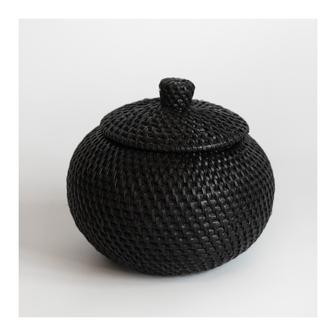 Black Rattan Basket With Lid Woven Rattan Dried Food Container Rattan Sundries Storage Basket Snack Organizer | Rusticozy UK