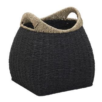 Black Seagrass Storage Basket With Handles Laundry Basket Handcrafted Made Of Eco-Friendly Materials | Rusticozy