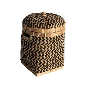 Boho Bamboo Basket With Lid Woven Storage Basket Handicraft Round Wicker Baskets For Organizing Decor | Rusticozy UK