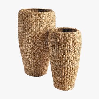 Boho Handwoven Tall Seagrass Planters Set Of 2 For Decor Living Room Indoor Outdoor | Rusticozy CA
