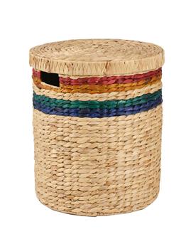 Boho Water Hyacinth Round Laundry Hamper With Liner Storage Baskets With Removable Lid | Rusticozy