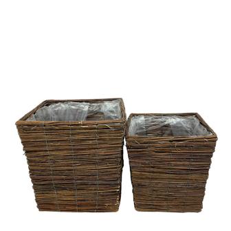 Brown Rectangle Willow Flower Pots Planters Basket With Plastic Lining | Rusticozy UK