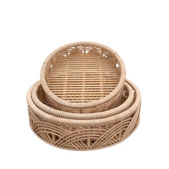 Set of 3 Round Classic Style Basket Bamboo Rattan Material Other Storage Wicker Baskets Tray | Rusticozy