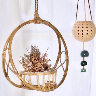 Classic Style Natural Rattan Hanging Baskets Flower Pot Planter Basket | Rusticozy CA