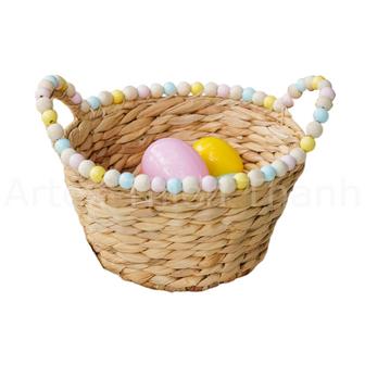 Cute Easter Basket Trim Water Hyacinth Eggs Basket For Easter Sweet Basket Gift For Children On Holiday | Rusticozy
