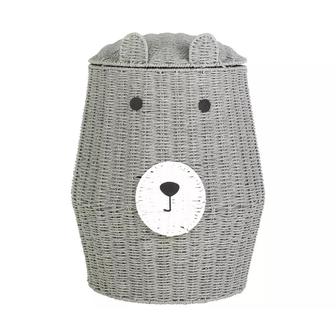 Eco-Friendly Grey Bear-Shaped Seagrass Kids Laundry Basket With Lid For Decoration Kid Room | Rusticozy CA