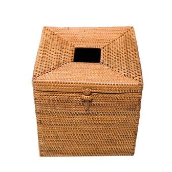 Essentials Square Rattan Tissue Boxes Cover Natural Rattan Paper Holder Box With Lid Hand-Woven Wholesale For Home Kitchen | Rusticozy DE
