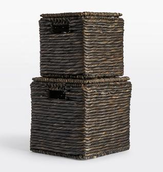 Essentials Wholesale Hand Woven Black Water Hyacinth Baskets Storage Household Stackable Metal Feature | Rusticozy