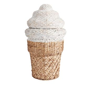 Eye-Catching Ice Cream Cone Water Hyacinth Laundry Basket Hamper Natural Storage Basket | Rusticozy