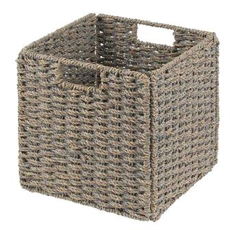 Grey Color Square Natural Seagrass Wicker Baskets For Shelves Woven Rattan Storage Basket With Insert Handles Straw Foldable Box | Rusticozy