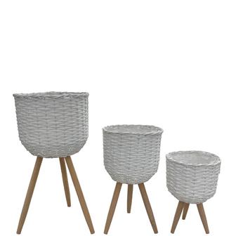 Grey Handmade Wicker Wood Flower Designer Planters Plant Pots Basket Strap Leg | Rusticozy