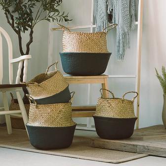 Handwoven Seagrass Basket For Home Shop Plant Flower Storage Laundry Picnic Basket Wicker Seagrass Belly Basket | Rusticozy