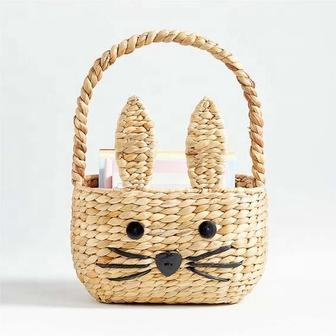 Holiday Product Water Hyacinth Bunny Basket Created With A Top Handle. Perfect For Easter. Water Hyacinth Easter Handmade | Rusticozy