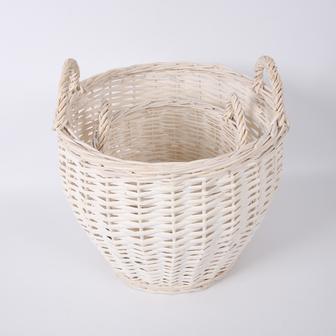 Hot Sale Universal Large White Wicker Handmade Round Hamper With Handle Flowers Fruits Bread Picnic Gift Storage Basket | Rusticozy AU