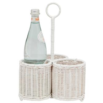 Minimalism White Rattan Wine Caddy Hand-Produced Rattan Wine Bottle Rack For Outdoor Picnic | Rusticozy DE